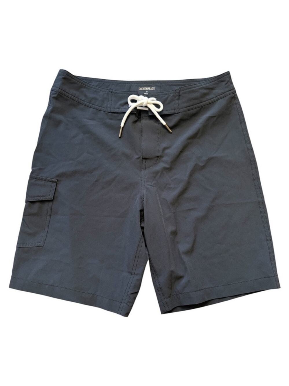 GoodThreads 9" Board Shorts Sz 31 Black Summer Travel Beach Pool Surfer Retro